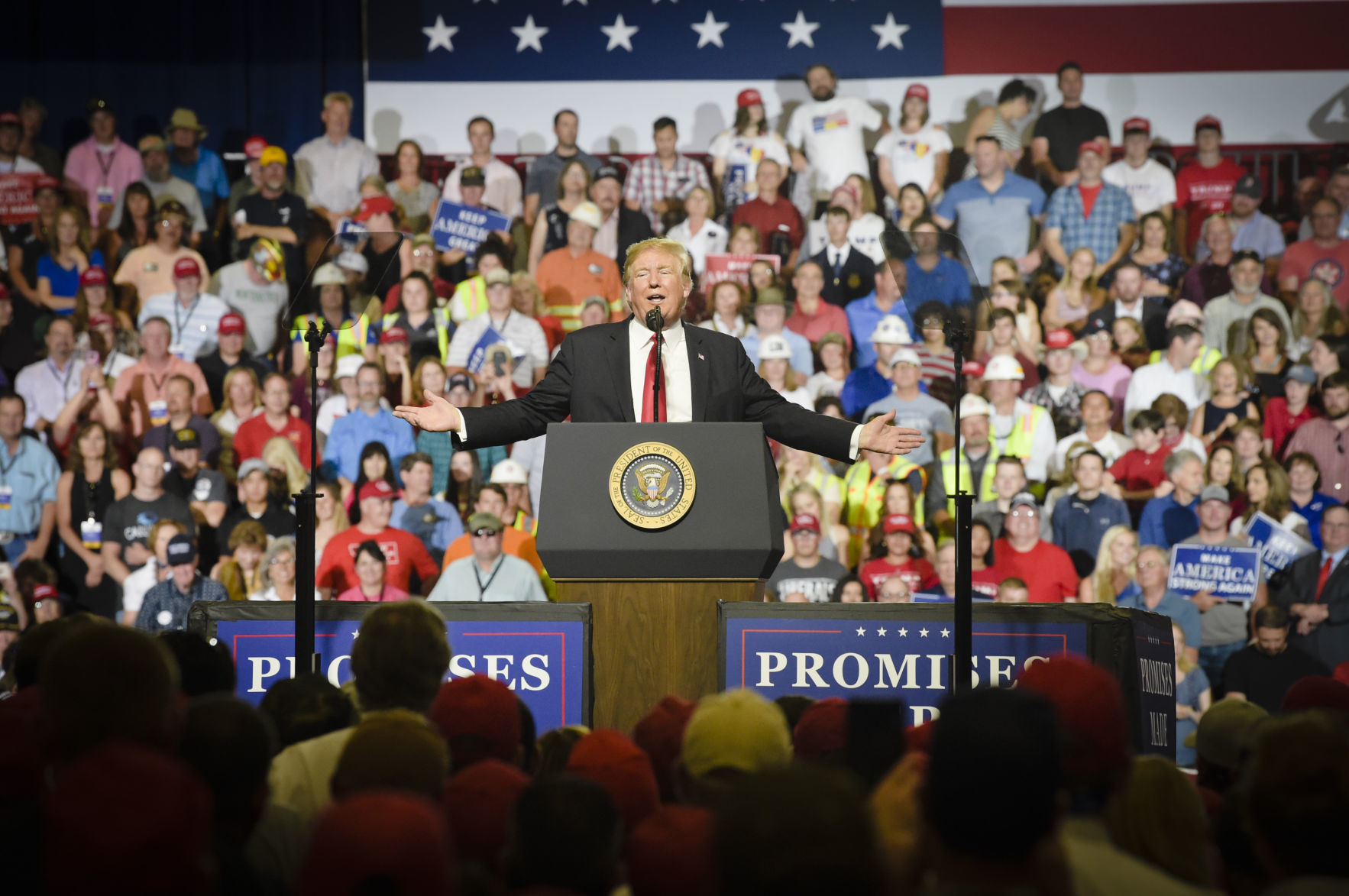 President Donald Trump speaks during a rally